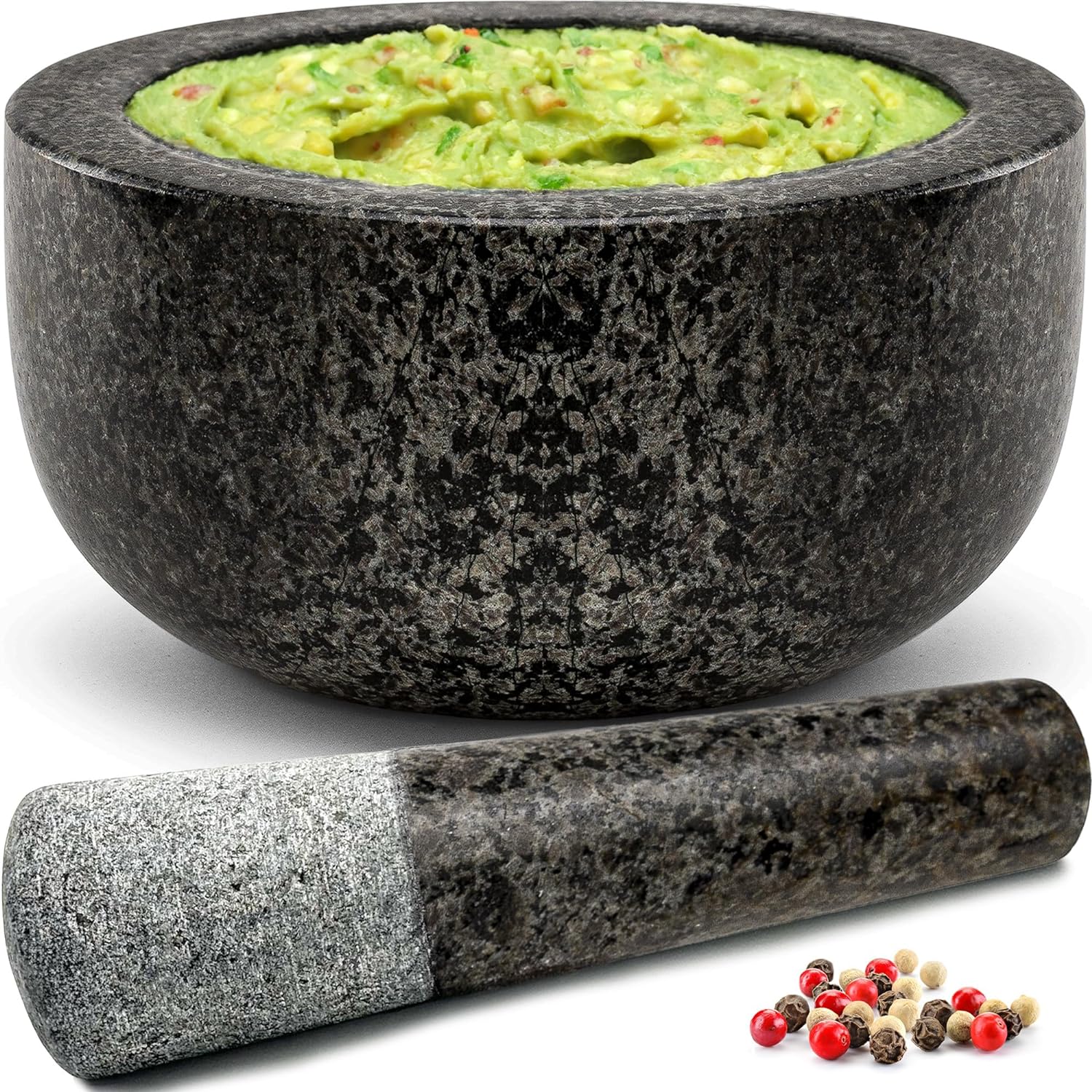 Mortar and Pestle Set Heavy Duty 2-Cup, 6.3 Inch Size, Black