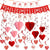 31PCS Valentines Day Decoration Kit with 1 Happy Valentine's Day Banner, 8 Foil Swirls, 14 Hanging Swirls with Heart Pendant, 8 Hanging Red Pink Heart Honeycombs, Valentine Party Supplies