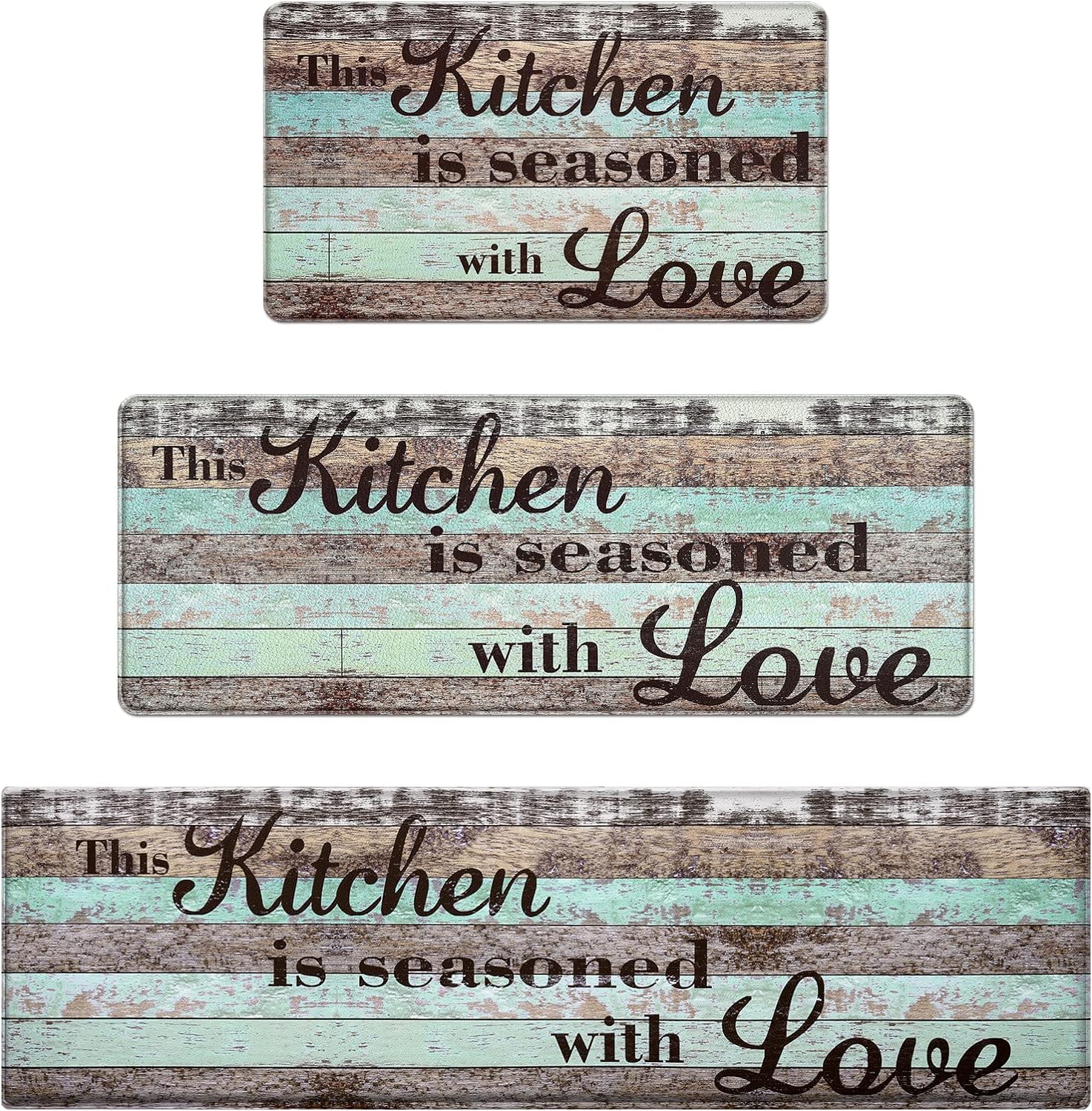 Kitchen Rugs Anti-Fatigue, 3 Piece Cushioned Kitchen Mat, Love