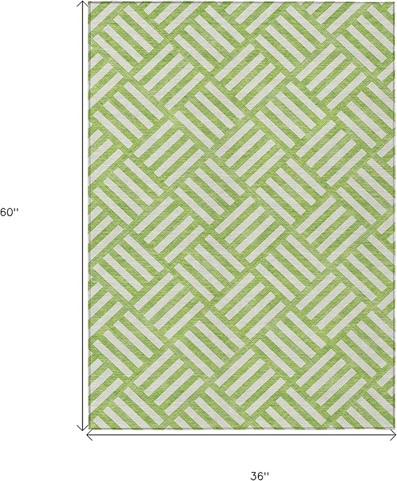 Lime Green and Ivory Geometric Area Rug For Home Decor