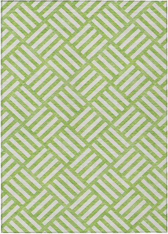 Lime Green and Ivory Geometric Area Rug For Home Decor