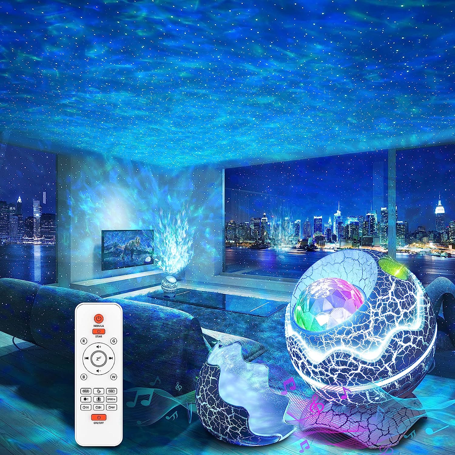 Star Galaxy Projector with Remote Control & White Noise Bluetooth Speaker, 14 Colors LED Night Lights