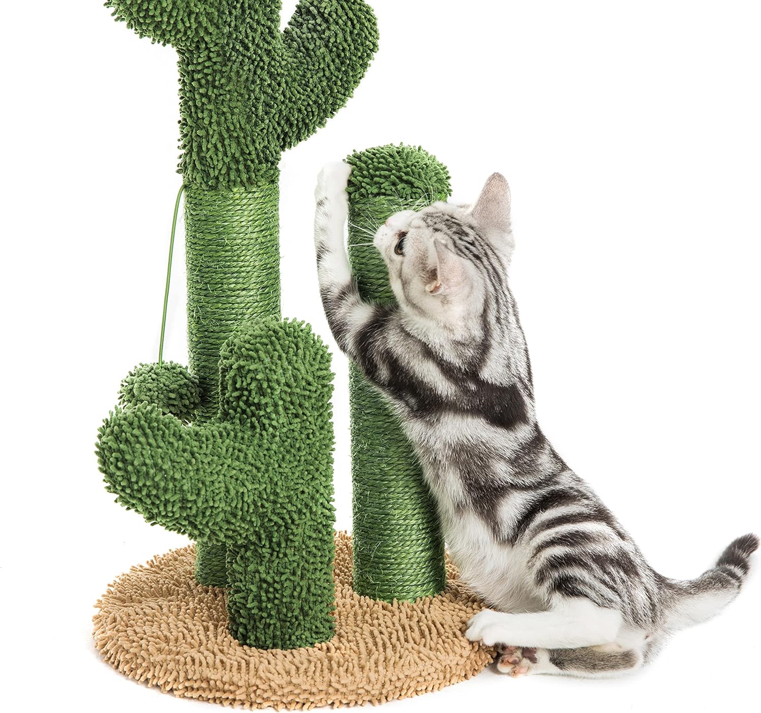 Cat Scratcher Cactus Design with 3 Scratching Poles and Dangling Ball for Kitten, Medium