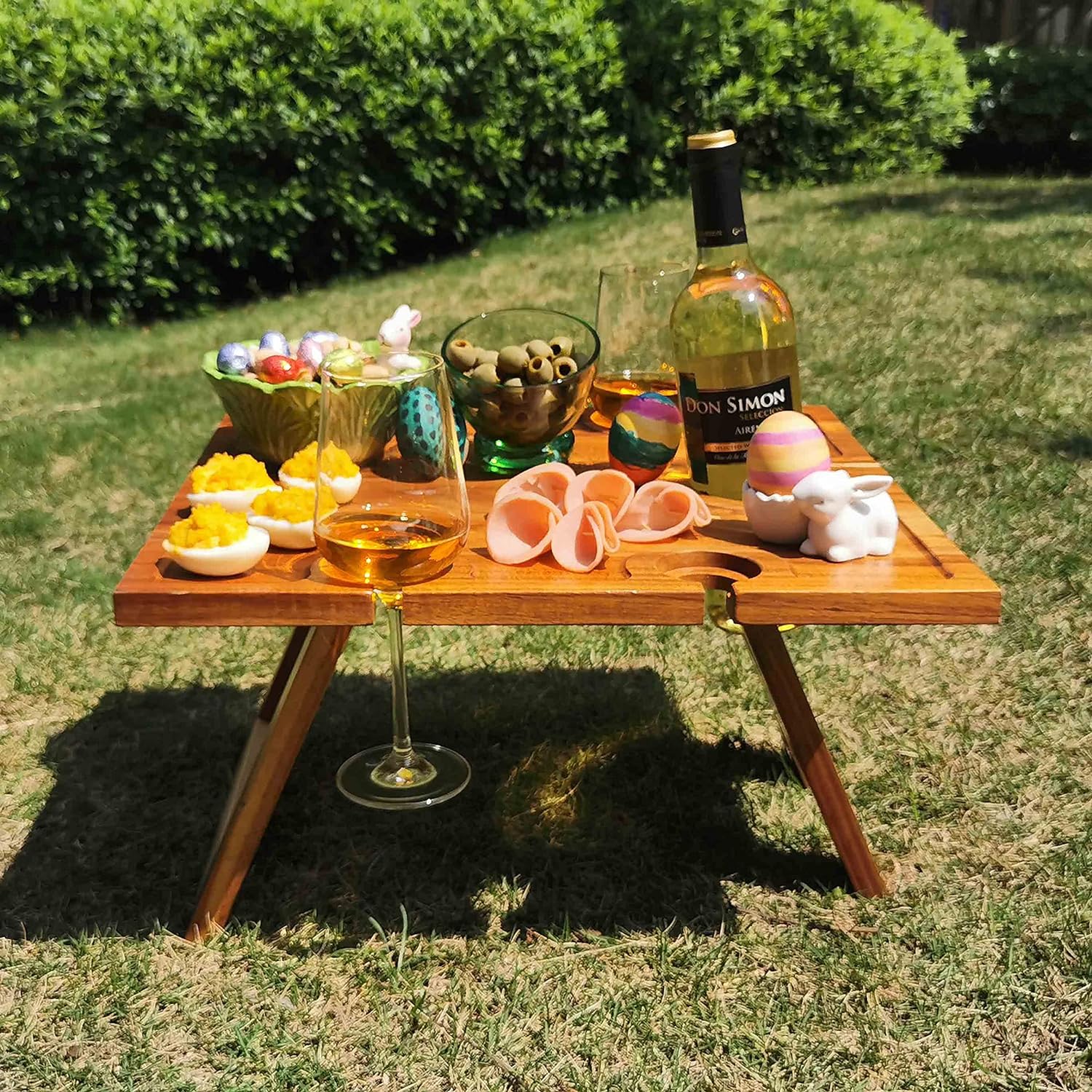 Portable Wine Picnic Table Foldable Bed Tray for Eating Wine Gift Beach