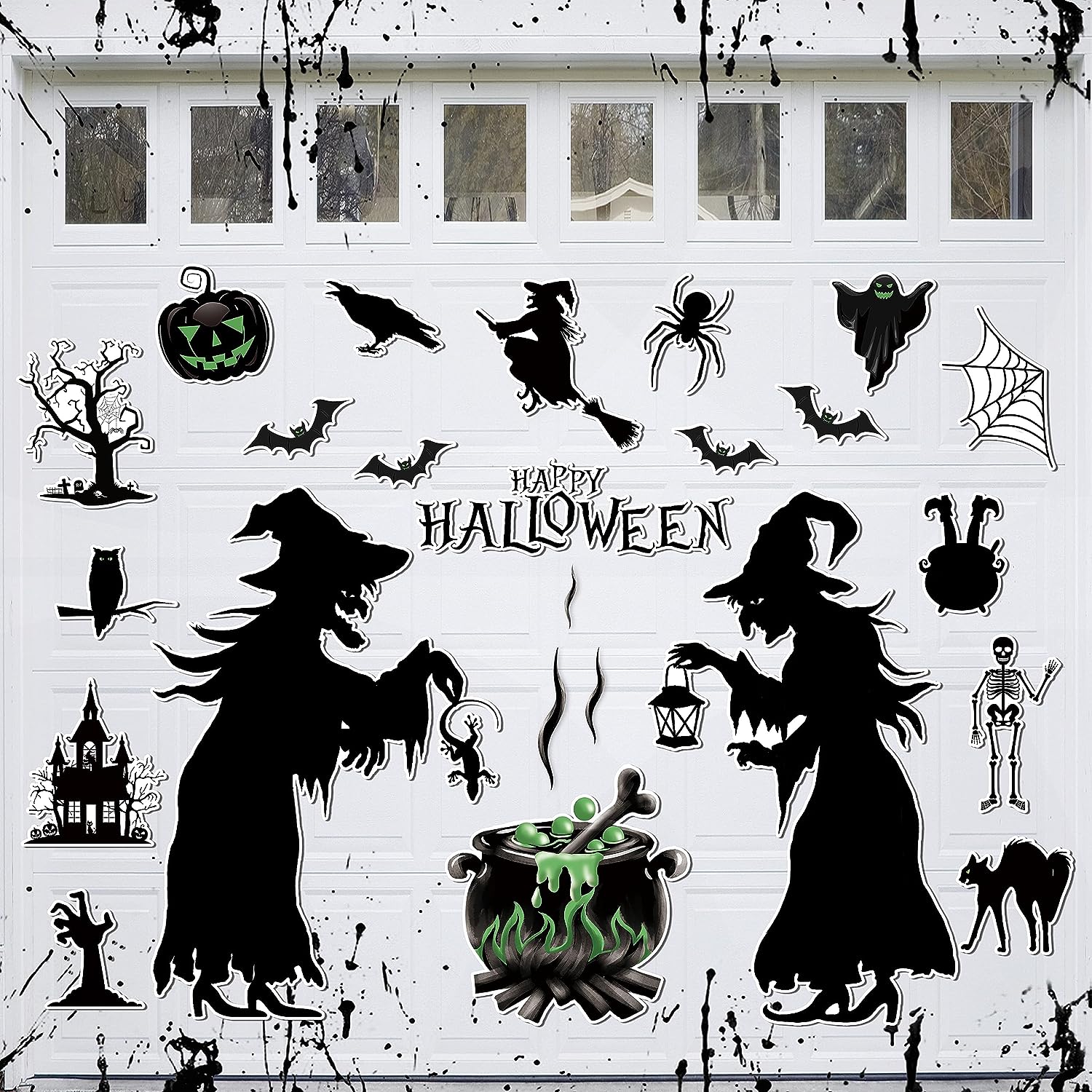 Halloween Decoration Garage Door 20 Pcs Magnets Decor Waterproof 2 Witches with Cauldron Halloween