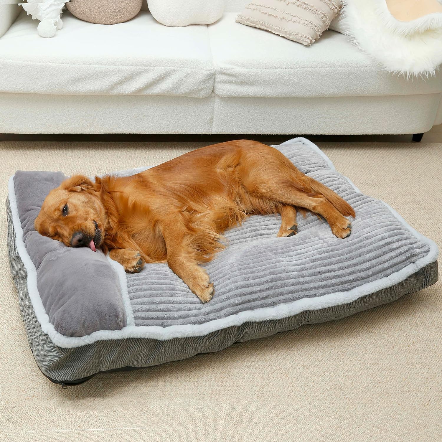 Dog Mattress Bed with Pillow for Crate Kennel Super Soft Sofa Bed for Pets,