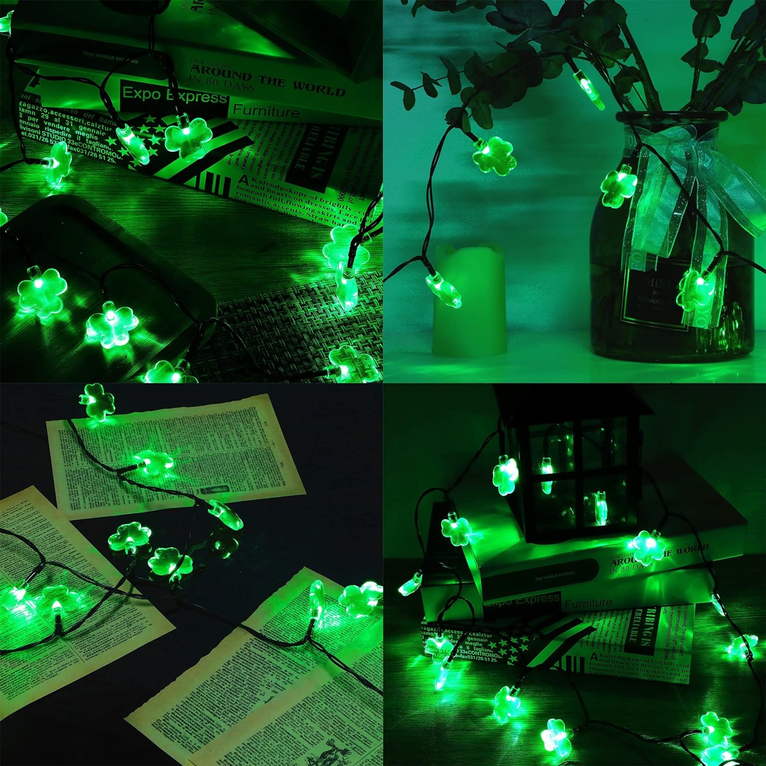 St. Patrick's Day String Lights 1 Pack, 50 LED 16 FT Outdoor Lights Battery Operated with 8 Lighting Modes & Timer