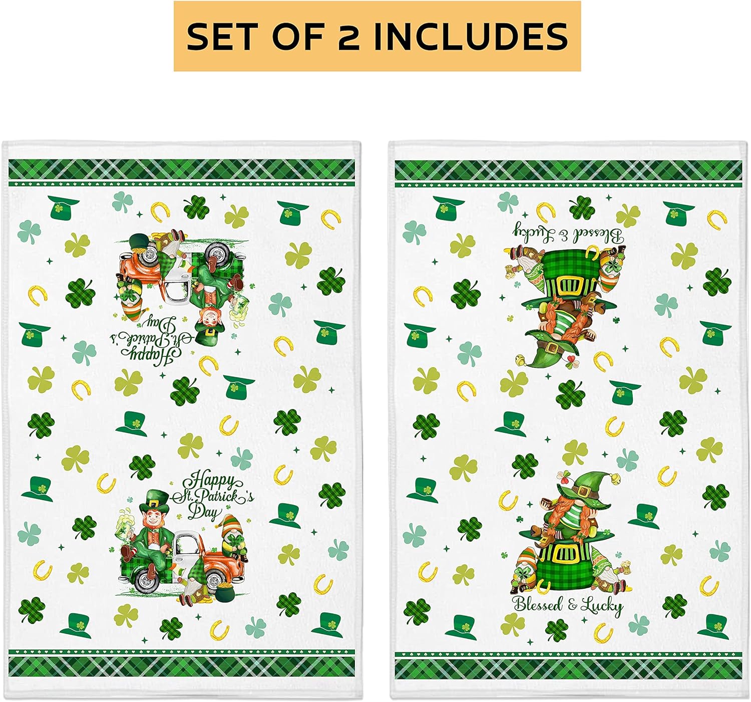 Kitchen Towels St. Patrick's Day Leprechaun Shamrocks Kitchen Towels 18”x28” Set of 2