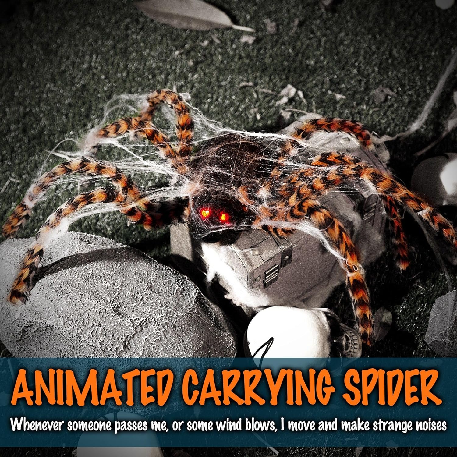 32'' Animatronics Crawler Spider Halloween Decorations Sound Activated with Creepy Sound, Motion, Light Up Eyes