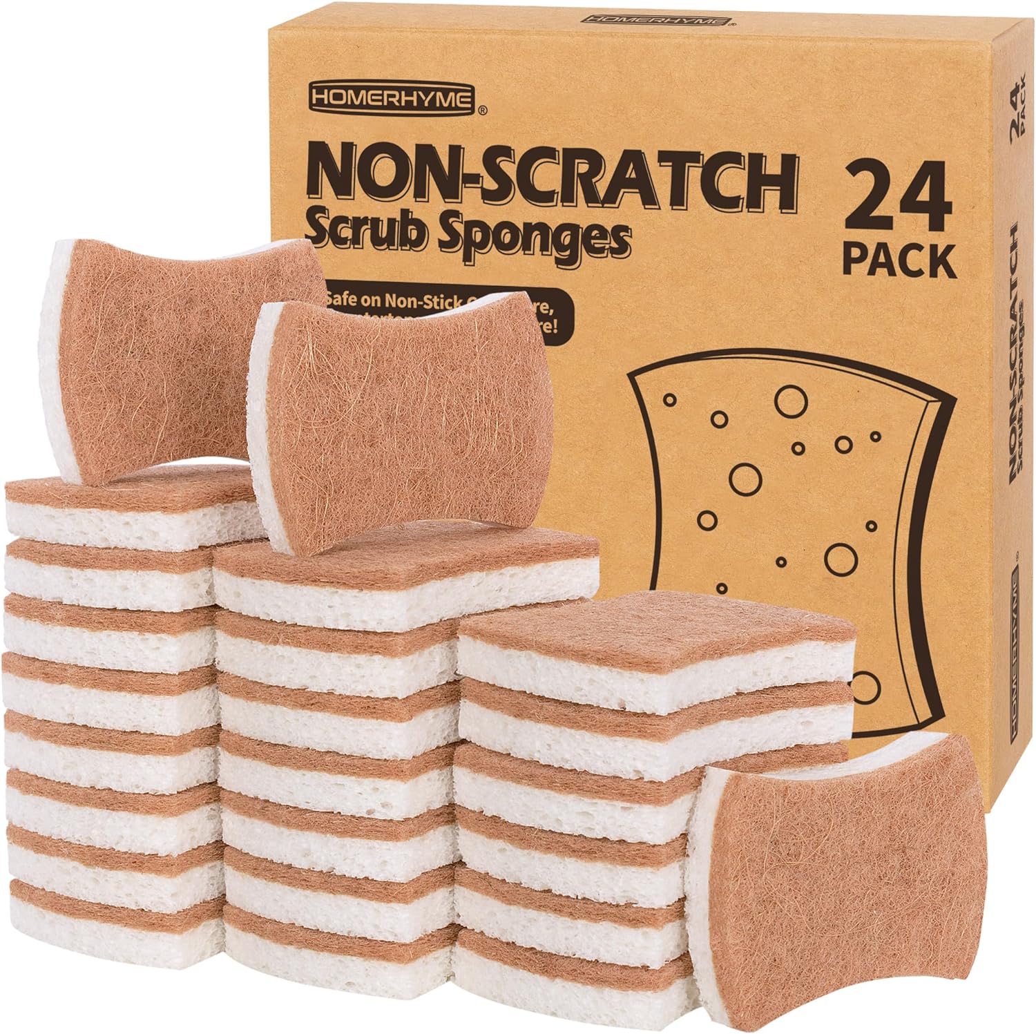 Natural Dish Sponge 24 Pack Eco-Friendly Multipurpose Kitchen Cellulose Sponge