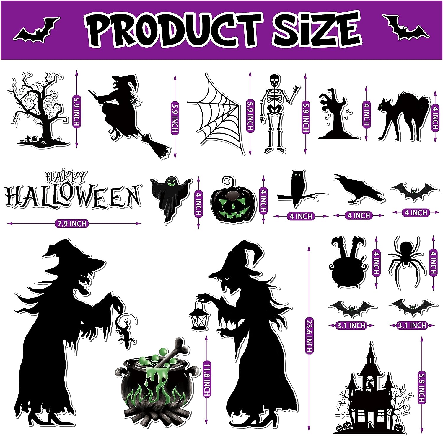 Halloween Decoration Garage Door 20 Pcs Magnets Decor Waterproof 2 Witches with Cauldron Halloween