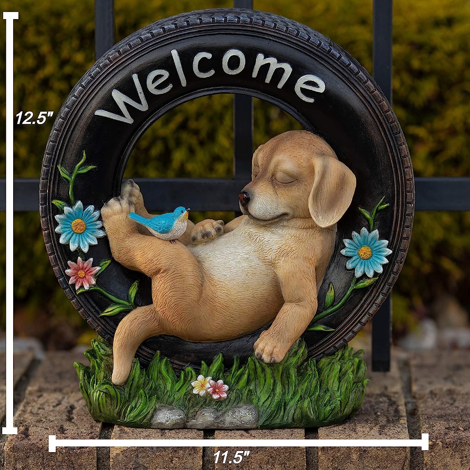 Solar Powered Welcome Puppy Dog Outdoor Decor Garden Light