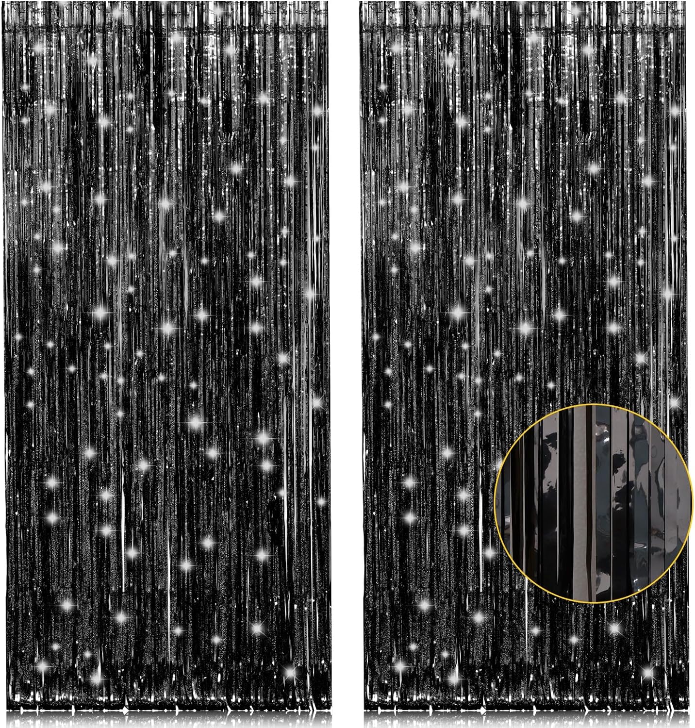 Black Tinsel Foil Fringe Curtains 2 Pack Metallic Foil Tinsel Photo Booth Backdrop Streamer (3.2ft x 8.2ft)
