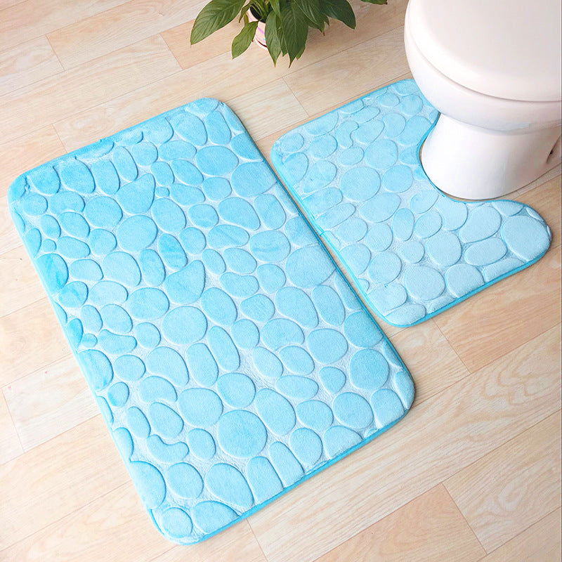 Bathroom Toilet Floor Mat Embossed Stone 2PCS, PVC Non-Slip Absorbent Carpet Door Mat