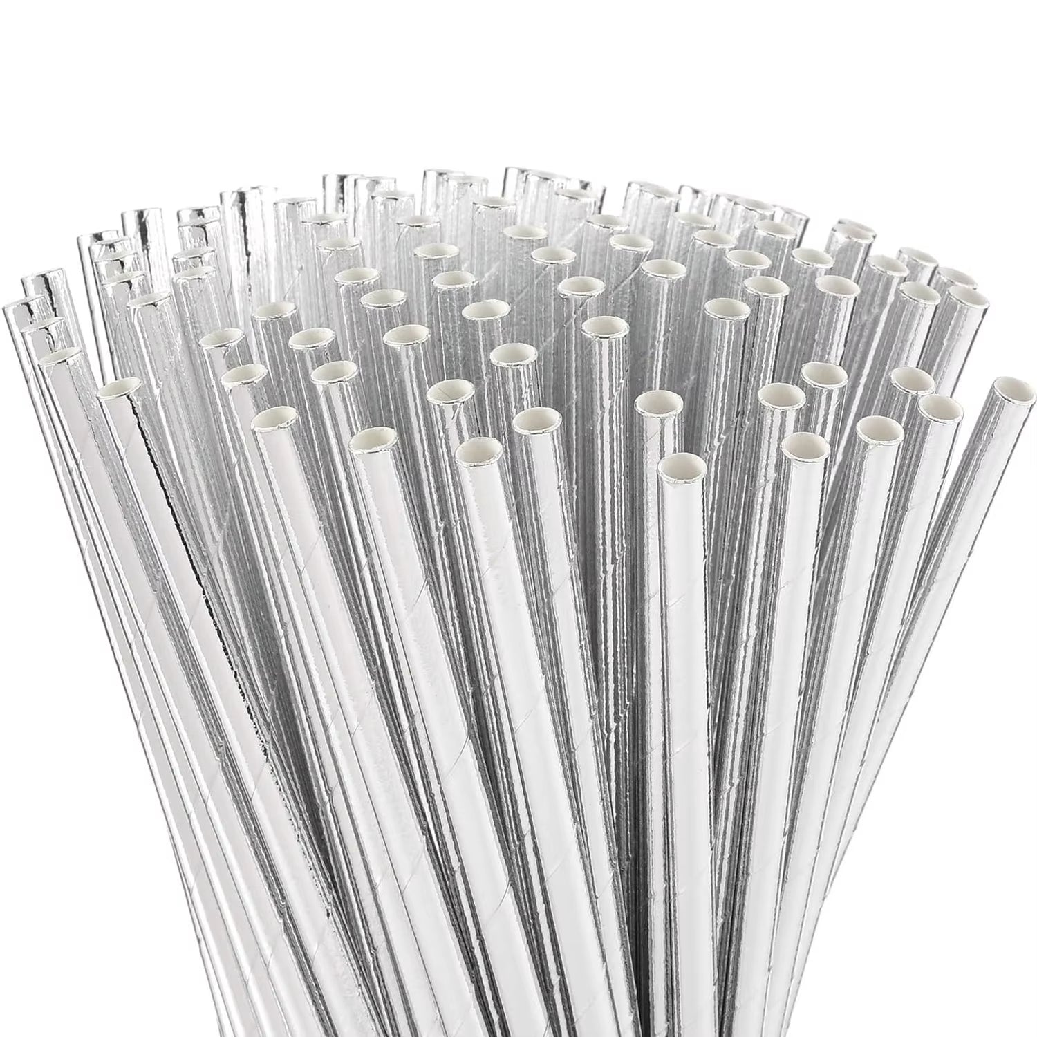 Metallic Silver Disposable Paper Straws 100-Count