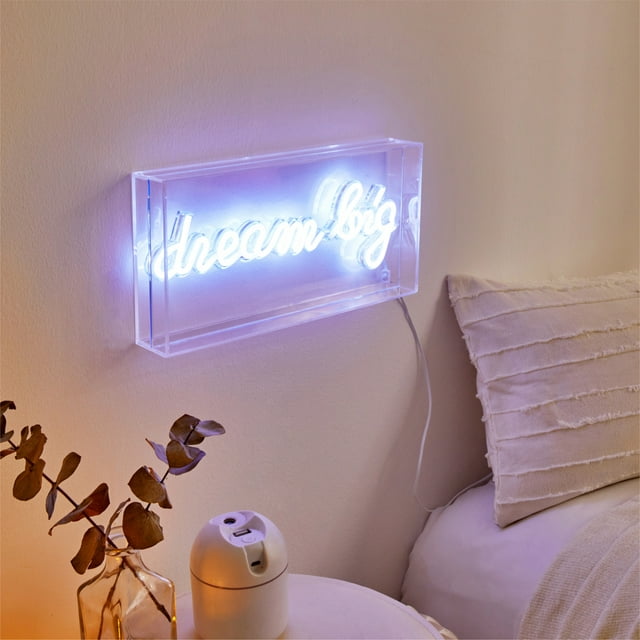 Dream Big LED Neon Clear Acrylic Box, Cool White