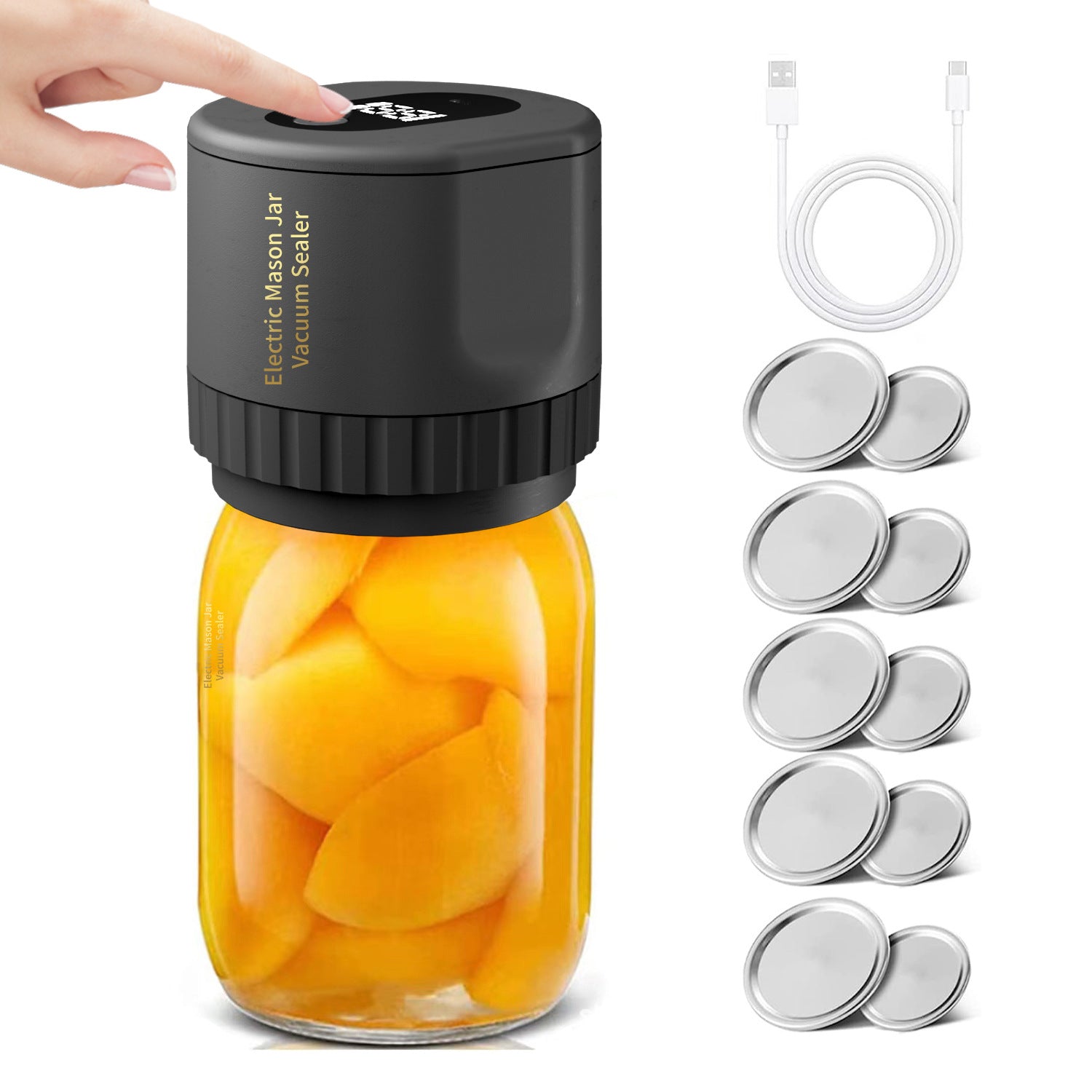 Cordless Electric Jar Sealer Kit  Automatic Vacuum Sealing (Mason Jar Lids Included), Black