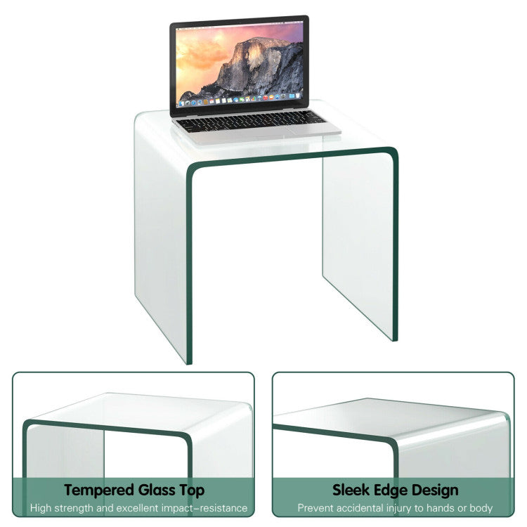 Tempered Glass End Table Waterfall Design Non Slip