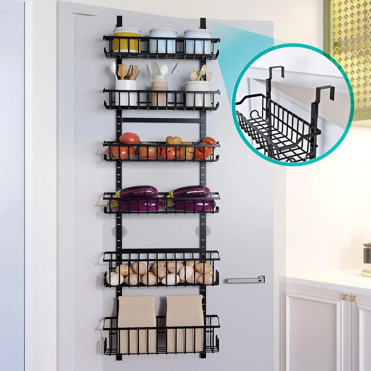 Metal Wall Mount Pantry Organizer 8-Tier Over-the-Door Spice Rack for Cabinets