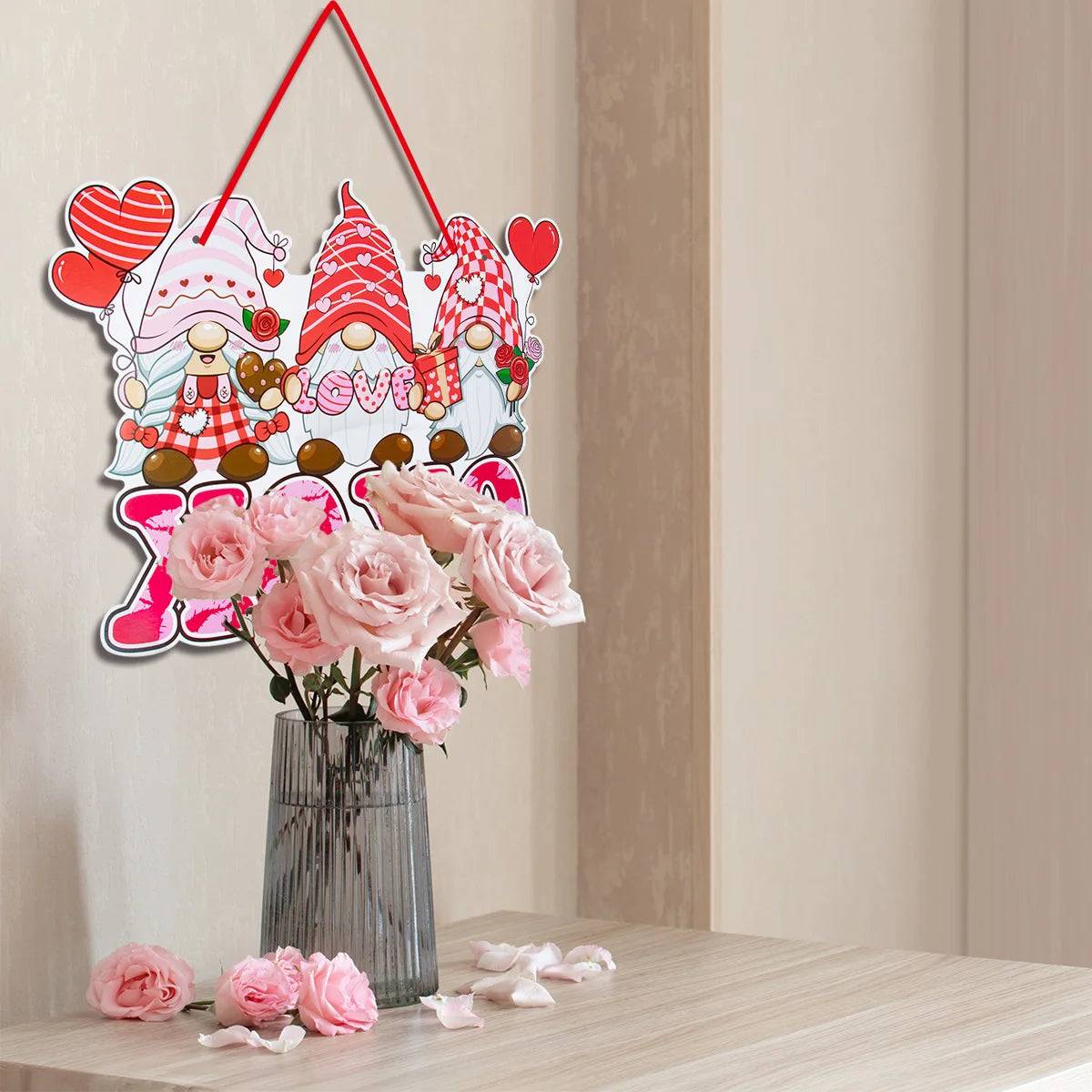 XOXO Gnome Valentines Day Door Hanger Welcome Sign Love Paper Hanging Pendant