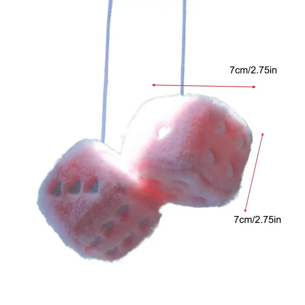 Soft Plush Dice Car Mirror Dangler with Lucky Heart Design Car Acessories (White)