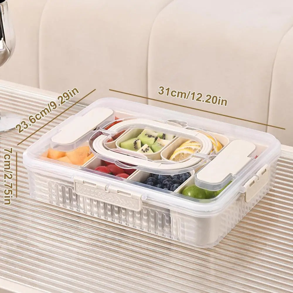 Lunch Box Snackle Container 8-Compartment Fruit Vegetable Tray with Fork