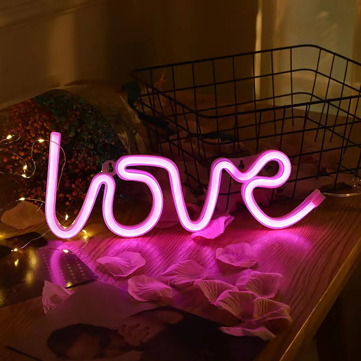 Neon LOVE Sign Night Light Battery USB Powered for Home Decor (Pink)