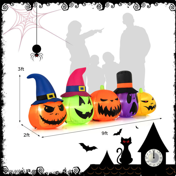 9ft Inflatable Pumpkin Patch with LED Lights &amp; Witch Hats