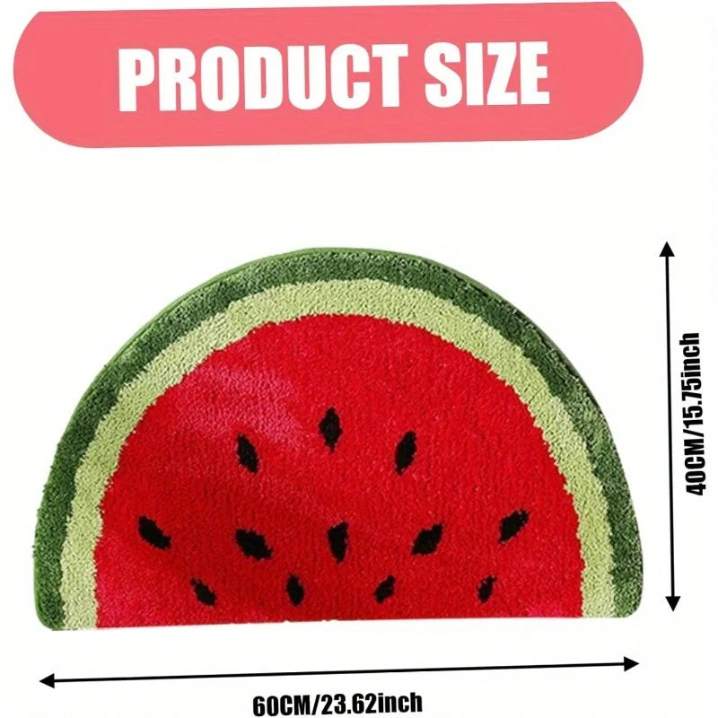 Fruit Pattern Rug Doormat Half Round Shaped Water Absorption Bath Mat (Watermelon)