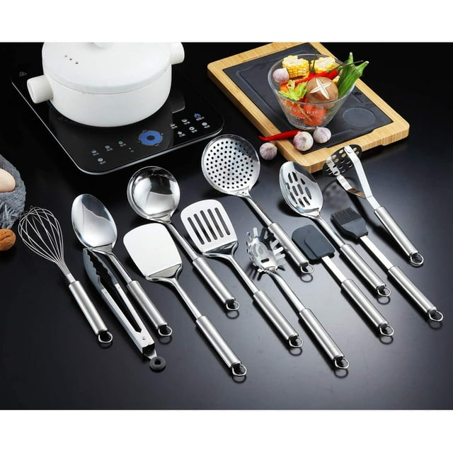 Stainless Steel Kitchen Utensils Set with Utensil Holder, 13 Piece Set