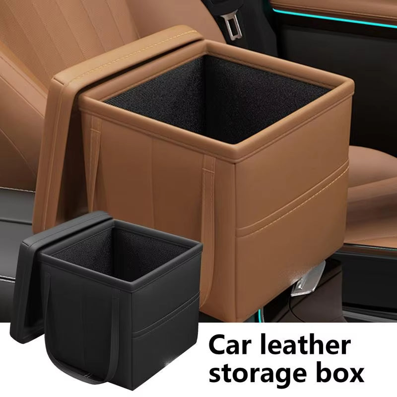 Folding Leather Car Trunk Organizer Auto Storage Box (Brown)
