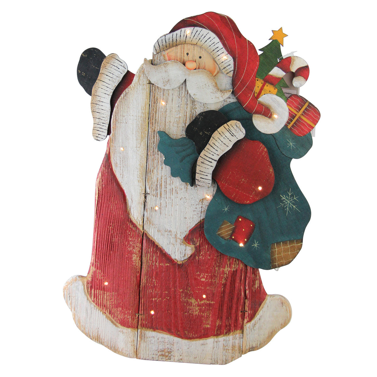 LED Lighted Santa Claus Christmas 19.5&quot; Wooden Figure for Christmas Decoration