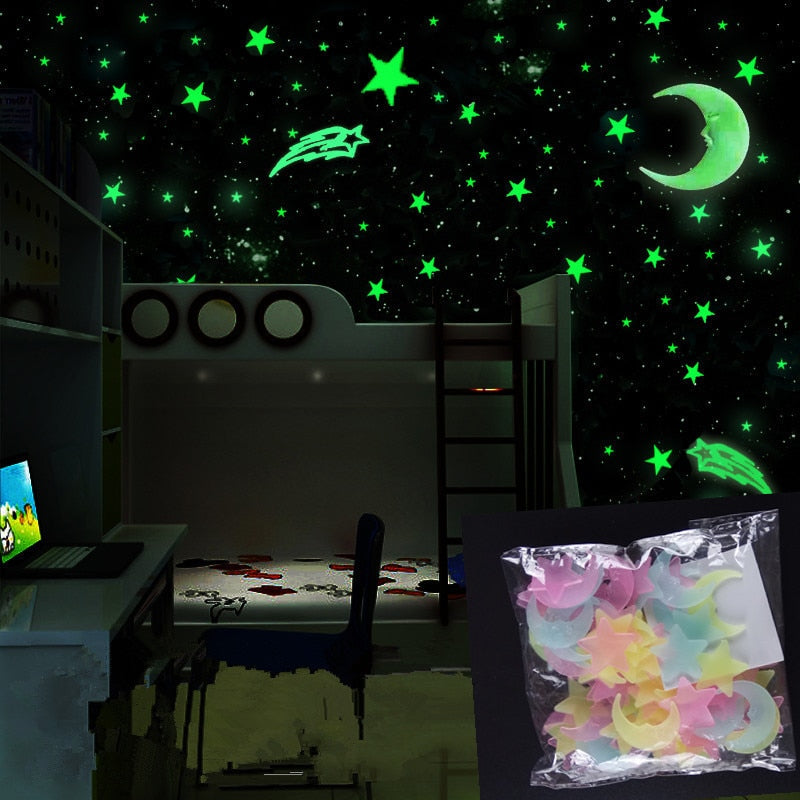 Glow In The Dark Moon Star Stickers 100PCS Sticker Home Decoration