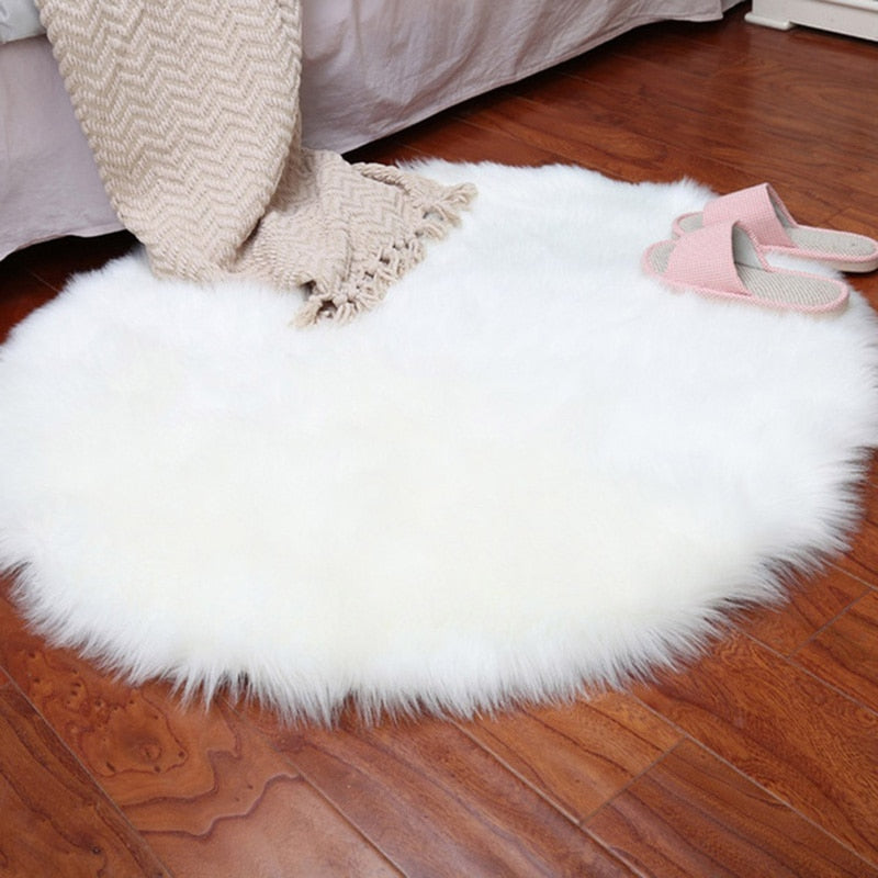 Bedroom Artificial Sheepskin Rug Fur Mat, White (30*30CM)