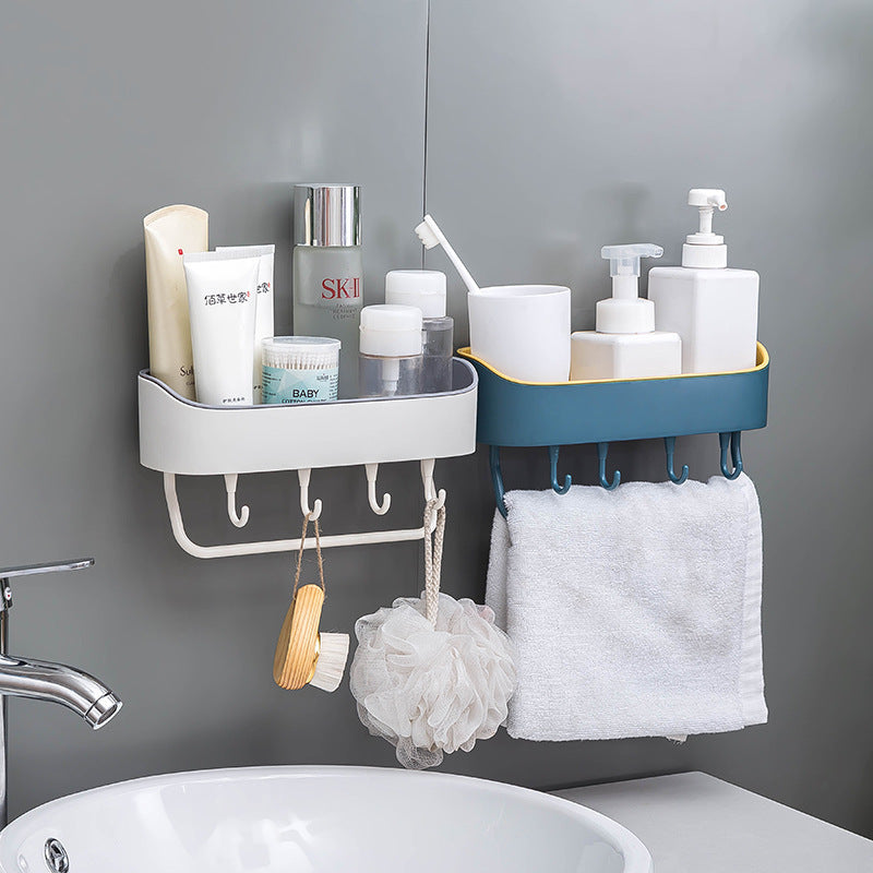 Bathroom Wall-Mounted Rack Toilet Multi-Functional Kitchen Plastic Storage Rack European Style Simple Punch Free Rack