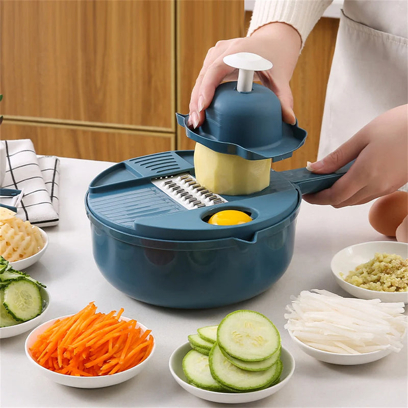 Vegetable Cutter Multifunctional Potato Shredder Household Scraping Radish Grater Slicer with Container Kitchen Gadgets (14 Pieces)