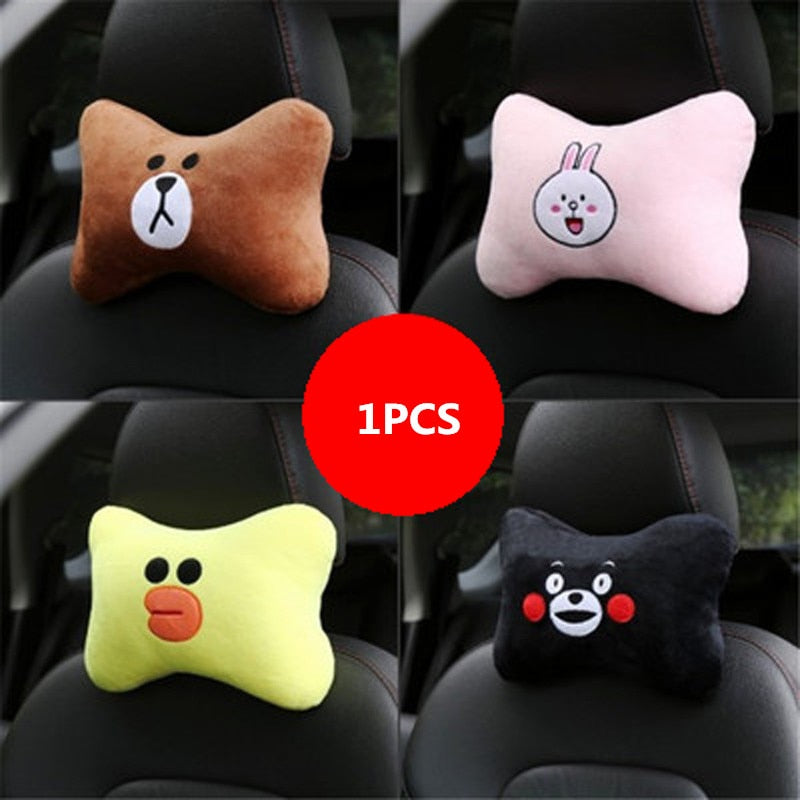 Cute Cartoon Car Headrest Pillow Brown Bear Car Neck Rest Support Automotive Interior Seat Cushion Car Accessories Car Styling