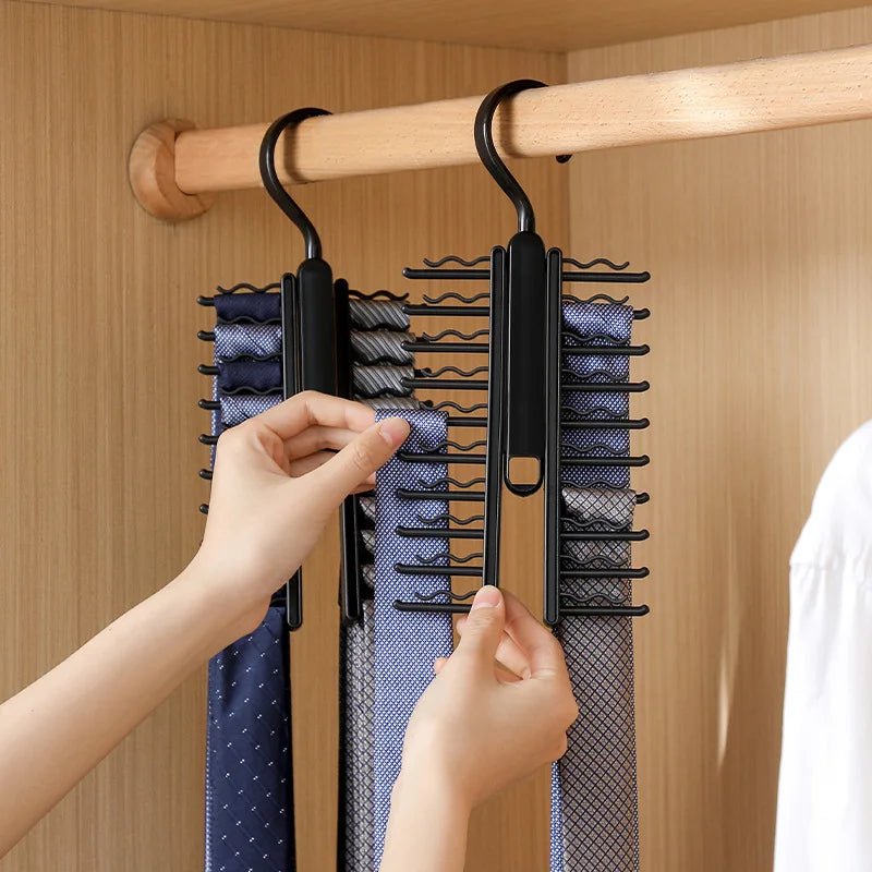 Adjustable Tie Storage Rack 1-Pack, Rotating Household Belt Silk Scarf Holder Cabinet Organizer