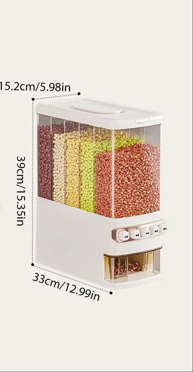 Dry Food Dispenser 12.5KG 5 Grids Food Grade Grain Storage Box