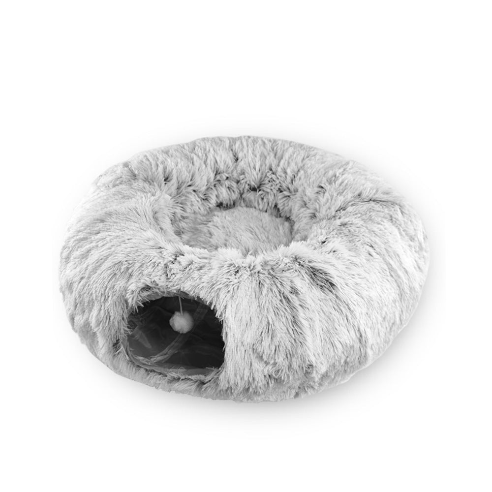 Interactive Cat Bed Plush Donut Cat Tunnel (Gray)