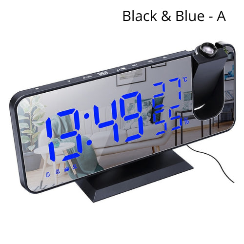 Multi-Function Radio Projection Alarm Clock Creative LED Mirror Clock Electronic Digital Clock, White