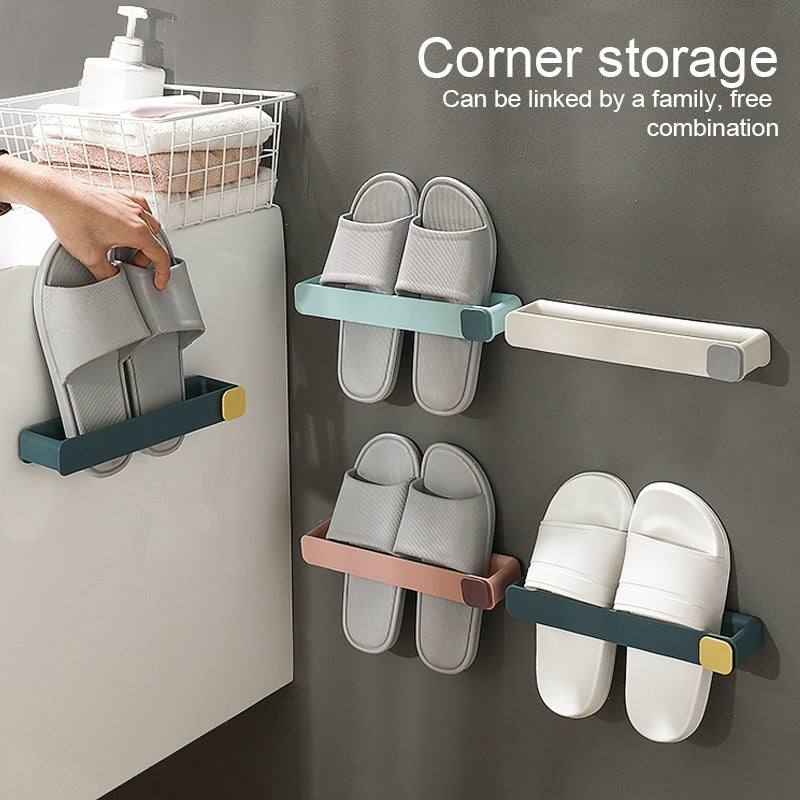 Punch-Free Shoe Rack Bathroom Slippers Rack a Lot Of Toilet Storage Wall Hanging Rack, Ocean Blue