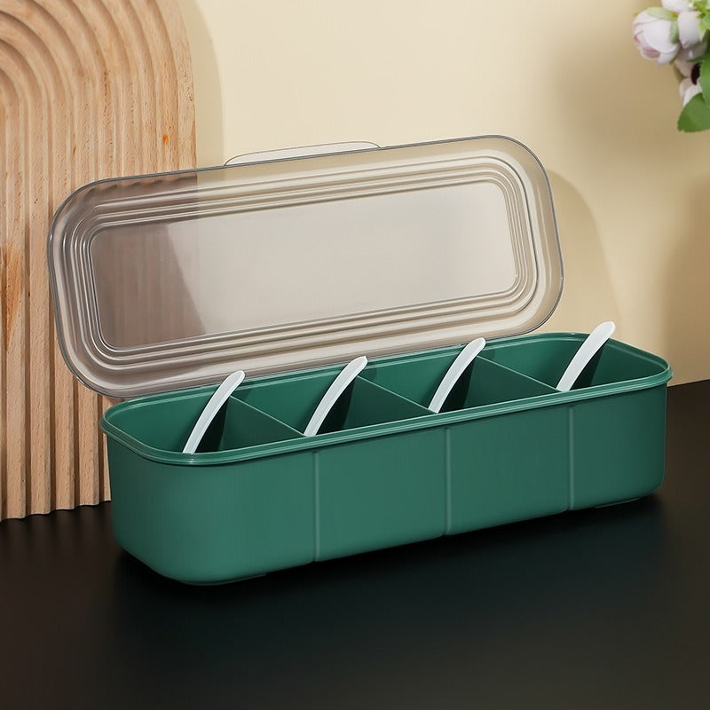 Japanese Style Transparent Seasoning Box 4 Grid with Lid (Green)