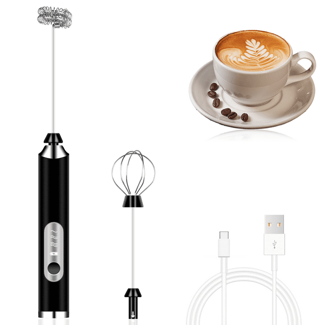 Portable Rechargeable Electric Milk Frother Handheld for Coffee, Black