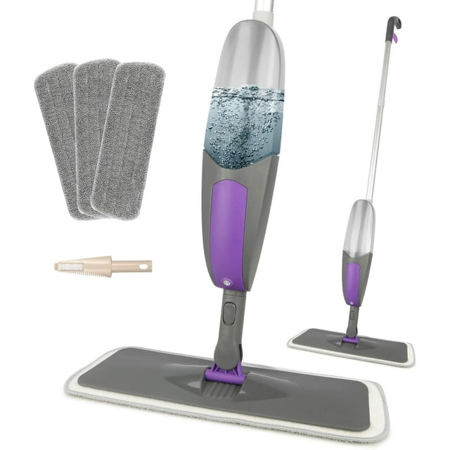 Microfiber Dust Mops for Floor with 550ml Refillable Bottle 3 Washable Pads