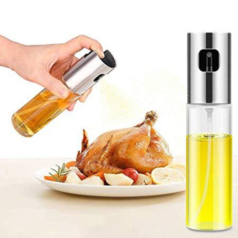 Kitchen Olive Oil Sprayer Bottle Stainless Steel, Leak-Proof BBQ (Silver)