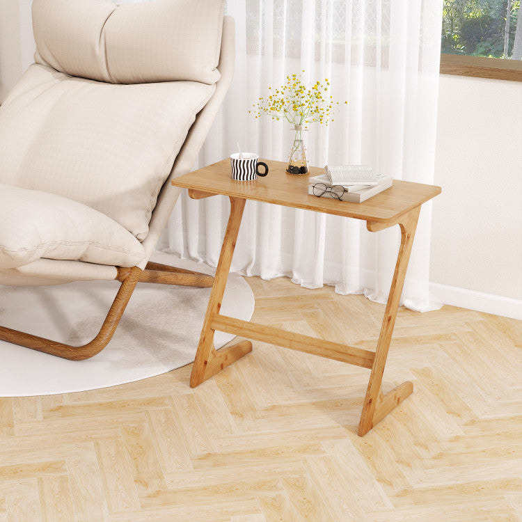 Z Shape Bamboo Side Table Space Saving Table Top (Natural)