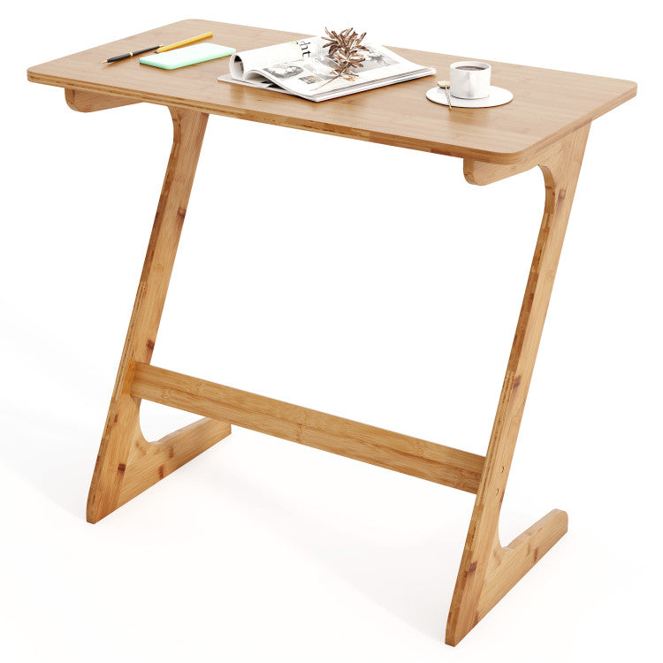Z Shape Bamboo Side Table Space Saving Table Top (Natural)