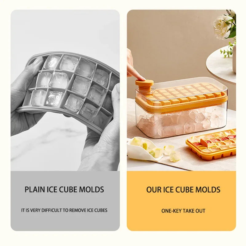 Ice Cube Molds Trays With Lid Creative 2 In 1 Ice Cube Molds And Storage Box Remove Ice With One Click (Green Double Layer)