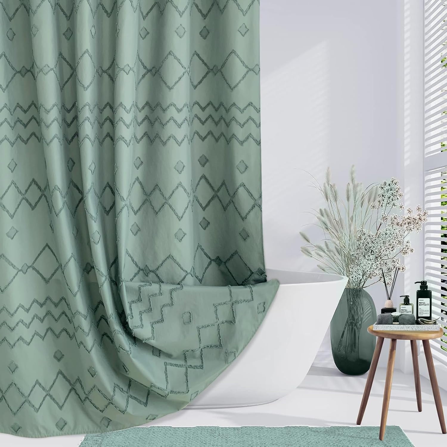 Fabric Shower Curtain Green Striped Polyester Bathroom Shower Curtains 72" x 72"